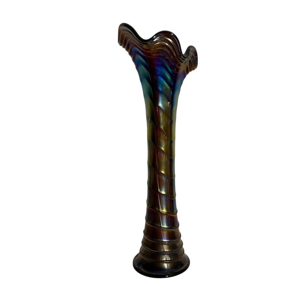 Antique Imperial Amethyst Carnival Glass Funeral Ripple Vase 13" Electric Flower - Picture 4 of 7